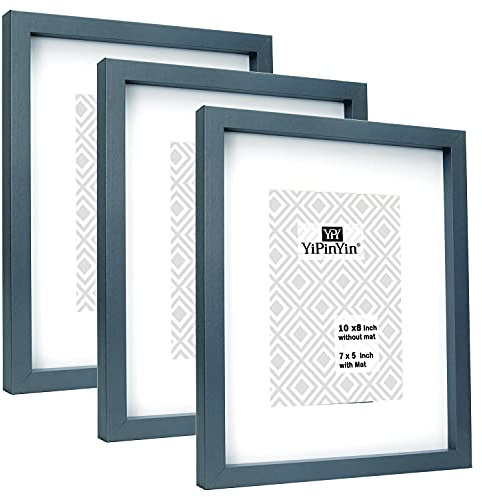 Grey 8 x 10 Inch Photo Frames Set of 3 with Mount for 5 X 7'' frame, Grey Boxed Picture Frame 10x8'' 3Pack With Perspex Window Front,5 x 7inch Picture Frame Multi Pack for Tabletop or Wallmounted