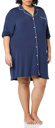 Amazon Essentials Camicia da Notte con Bordi Tubolari (Taglie Forti Disponibili) Donna, Blu Marino, 4XL Plus