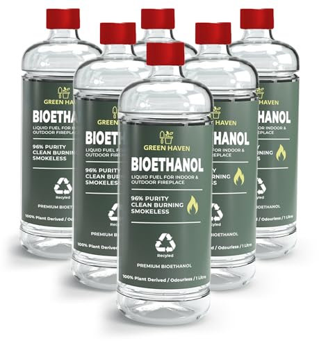 GREEN HAVEN 6L Premium Bioethanol Fuel for Fireplace - Bio Ethanol Liquid Fuel for Fires Pits, High Purity Clean Burning Liquid Indoor and Outdoor