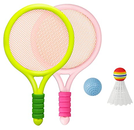 SM SunniMix Tennisschläger Set Kinder ab 2 Jahre, Kinder Badmintonschläger Set mit und Badminton-Federball, Kinder 2 in 1 Badminton Tennis Schläger Draussen Spielzeug für Outdoor Sport, rosa grün