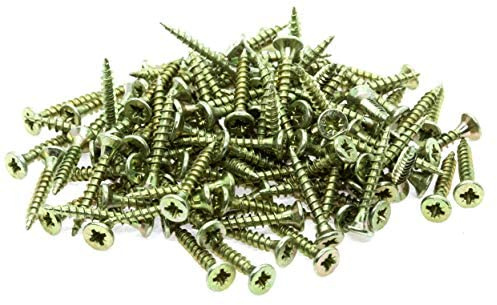 Yellow Small Steel Countersunk Wood Screws - Chipboard Screws Pack of 100 (3mm x 35mm) B08E