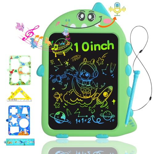 10 Inch Dinosaur LCD Writing Tablet for Kids 3-6, Rechargeable Drawing Pad with Record & Playback,Type-C Charging, Educational Travel Toy for Boys & Girls Ideal Birthday Gift