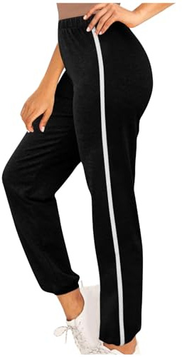 Sport Pants for Women Elasticated High Waist White Stripe Running Trousers - Women's Sweatpants Activewear Trousers Tracksuit Bottoms Workout Gym Yoga Pants Lightweight Joggers with Pockets Drawstring