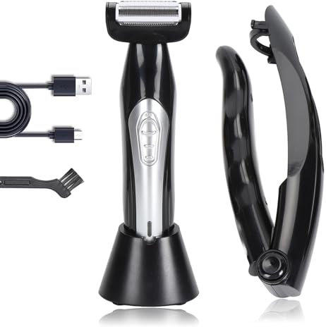 Brrnoo Rasoio per Schiena Uomo, Utilizzo su Asciutto e Bagnato, Impugnatura Rimovibile Pieghevole, Toelettatore con Impugnatura Curva, Ergonomia, Power Burst, Portata Estrema, Controllo