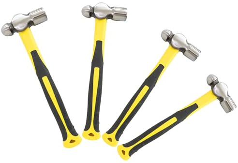 UNGFEI 4 st kulspetshammare, 16 oz+24 Os+32 Oz+1 360 g, bollpein-hammarset, slägga med halkfritt gummihandtag, långt handtag kulpein-hammare, metall rund huvudhammare för hem industri1