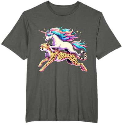 Unicornio equitación guepardo niños niñas hombres mujeres niños arco iris Camiseta