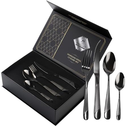 Cutlery Set, 24-Piece Hammered Flatware Set, Stainless Steel Knife Fork Spoon Dining Set Service for 6, Modern Silver Cutlery for Home/Restaurant/Party