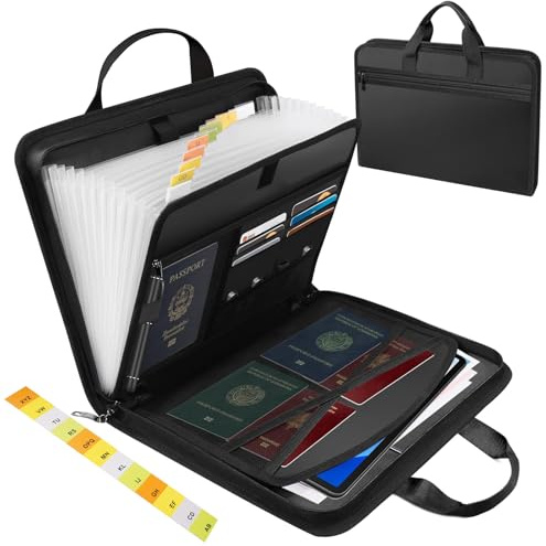 Pochette Ignifuge et Etanche, AUNHOKE Pochette Anti Feu avec 13 Compartiments, Porte Documents Ignifuge, A4 Pochettes Etanche pour Passeport, Certificats, Bureau