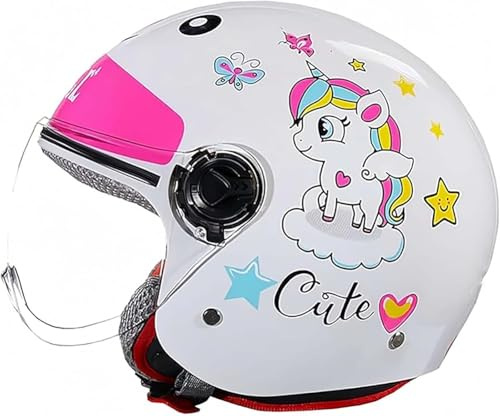 Casco Per Bambini, Casco 3/4 Per Ragazzi E Ragazze, Casco Aperto Con Visiera, Design A Cartoni Animati Per Bambini E Ragazzi Per Il Ciclismo In Monopattino D,49-55CM