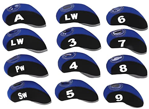12 Uds. Cubiertas para Palos de Golf, Cubierta Protectora para números de Poste de Hierro y Golf (Negro Azul Real)