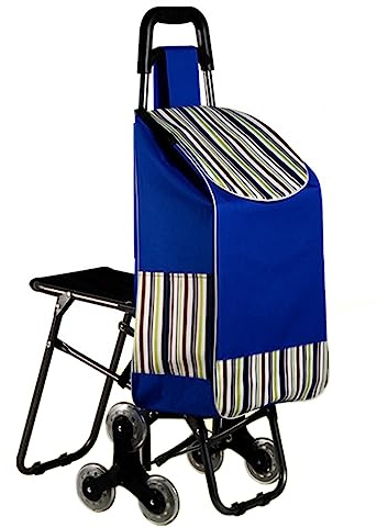 Carrello pieghevole per salire le scale a 6 ruote con sedile e borsa, carrello della spesa portatile per lavanderia, mercato, viaggi, design blu resistente