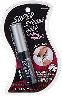 i•ENVY Super Strong Hold Eyelash Adhesive, Waterproof, 48-Hour Long-Lasting Lash Glue, Latex-Free, Hypoallergenic, Quick-Drying with Brush-On Applicator for Strip Lashes (Black, 1 Pack)