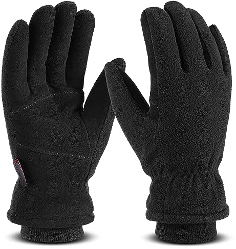 OZERO Winterhandschuhe,Thermal Winddicht Lederhandschuhe,1 Paar, Schwarz, XL