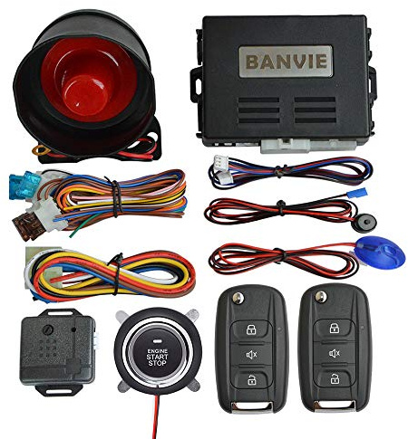 BANVIE Car Alarm System with Remote Start kit & Push to Engine Start Stop Button