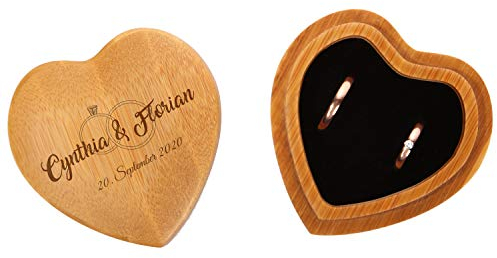 FORYOU24 Ringkissen als Herz aus Holz mit Gravur zur Hochzeit Motiv 06 hell - Ring Schatulle mit Deckel personalisiert, Namen und Datum, Holz Ringbox zur Trauung oder Verlobung, Ringträger