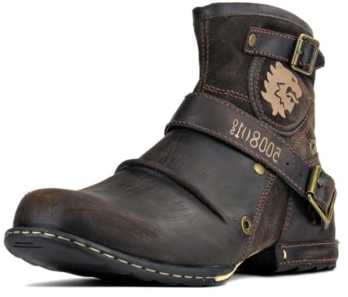 Herr Stövlar Chukka Motorcykel Boots för Män Vandring Combat Ankel Biker Dragkedja Mode Känga Svart Brun OS-5008-1-D-12