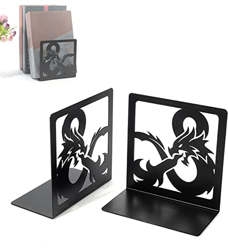 Kisbeibi Dragon Design - Sujetalibros de metal negro con extremos de libros, soporte para libros y CD, estante decorativo para el hogar
