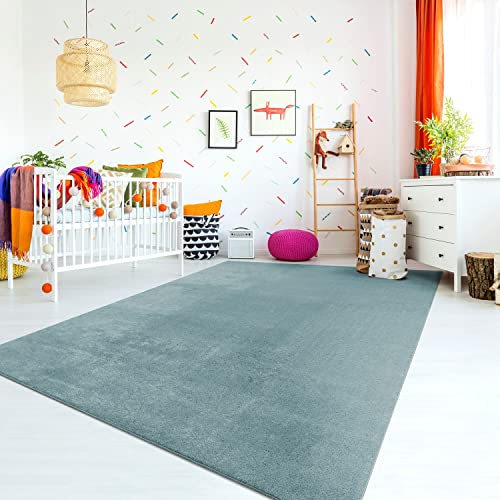 TT Home Teppich Kinderzimmer Waschbar rutschfest Kinderteppich Junge Mädchen Weich Pastell, Farbe: Türkis, Größe:60x100 cm