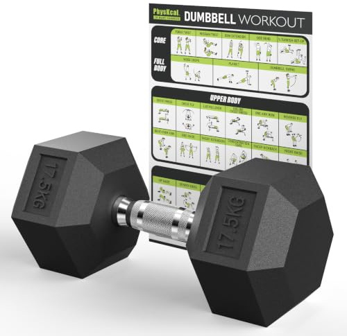 PhysKcal Hex Rubber Dumbbells Hanteluppsättning 2,5-30 kg, tillverkad av miljövänligt polygummi med låg lukt, perfekt för Renegade Rows, Devil Press, crosstraining