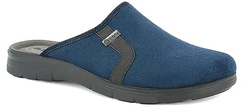 Pantofole Uomo con Applicazione, Ciabatte con Sottopiede Ergonomico in Vera Pelle, Blu, 40