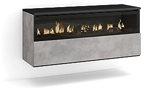 Skraut Home | Cheminée électrique LED | Effet Flamme | 102x45x35cm | 1 Ouverture, 1 Porte | Cheminée électrique | Suspendu, Mural | Style Moderne | Ciment