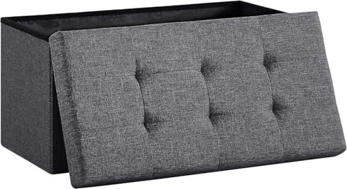 Madera Nieve Banco con Almacenamiento, Banco Acolchado, Taburete, baúl con Capacidad de Carga de hasta 300 kg, 76 x 38 x 38 cm (Lino) (Gris Oscuro)