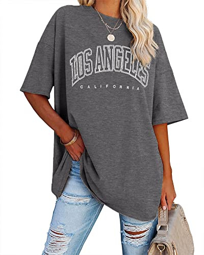 Ebifin Oversize t-shirt damer vintage kortärmad rund hals Los Angeles toppar toppar casual lös basic sommar t-shirts skjortor blus.