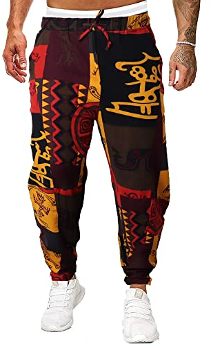 YAOBAOLE Pumphose Herren Yoga Hose Herren Haremshose Baggy Herren Haremshose mit Gedruckten Gelb XL