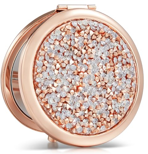 OMIRO Taschenspiegel mit Vergrößerung 1X/10X, Handspiegel Klein (Roségold)