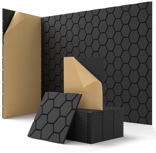 Paneles Acusticos Decorativos, 18 Piezas Paneles Absorbentes Autoadhesivos para Paredes, Techo, Puertas, Estudio, Gaming Habitacion, Living Room, Dormitorio, 30 x 30 x 0,9cm, Negro
