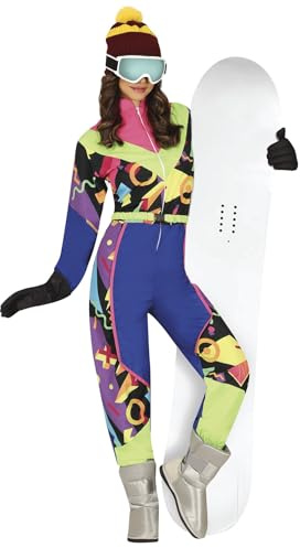 FIESTAS GUIRCA Déguisement de ski rétro pour femme – Costume de ski coloré des années 80 - Costume amusant pour femme - Snowboarder des années 90, combinaison de neige, survêtement Taille L