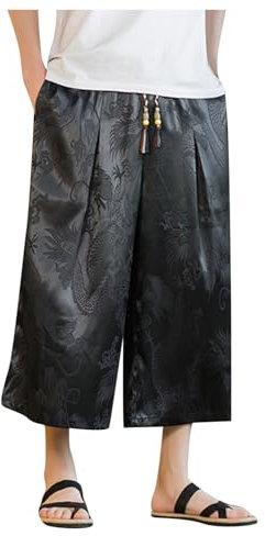 Mymyguoe Japanische Weiche Yogahose Herren Eisseide Hakama-Kung-Fu-Hose Hakama-Kung-Fu-Hose Aus Eisseide Für Herren Mit Weitem Saum Wushu-Kimono Chinesische Weithose Hip Hop Baggy Hose