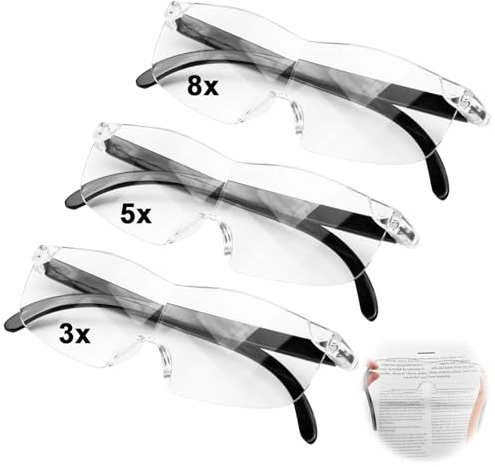 Joynine 3Stück 300%，500%, 800% Vergrößerungsbrille Lupenbrille für Brillenträger Leselupe Senioren Lesehilfe Anti-Blaulicht Licht Leselupen für Naharbeit Lesen Nähen Kreuzstich Modellbau