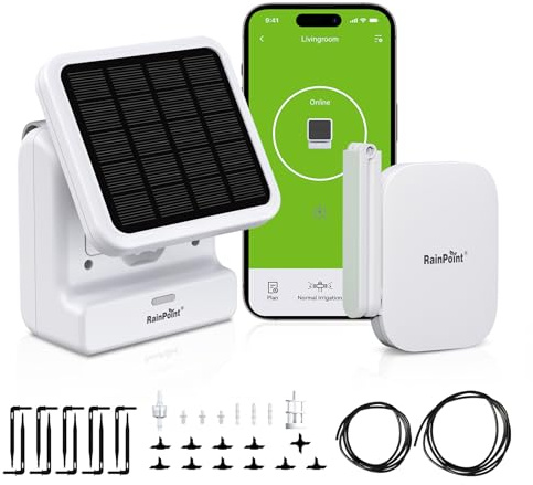RAINPOINT Smart WiFi Solar Drip Irrigation System for indoor & Outdoor Use,APP Control Automatic Plant Waterer Device Kit Water Shortage Protection Push&Email Notification Grow Tent Water 10-20 Plants
