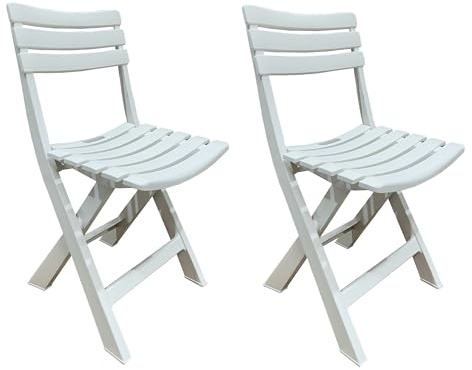 FERRETERIA LEPANTO Silla Plegable, Silla de Resina Plegable para terraza, jardín y Balcones, Asientos Plegables de Resina imitación Madera 77x41cm. (2 sillas Blancas)