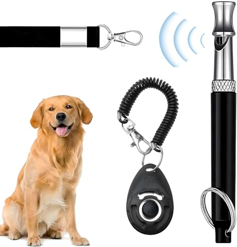 Dog Whistles Clicke Training Set, Portable Supersonic Silent Dog Training Whistles with lanyard, Dogs Whistle to Stop Barking, Pet Puppy Clickers for Training, Dogs Recall Whistle for Pet Puppy(Black)