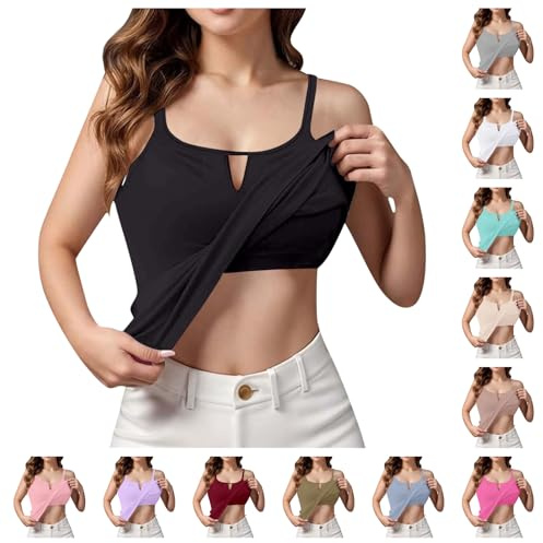 Debardeur Femme Top Soutien Gorge Intégré Débardeur Yoga Sport Moderne Décontracté Tank Top Eté Caraco Bretelles Spaghetti Hauts sans Manche Tee Shirt Camisoles de Base