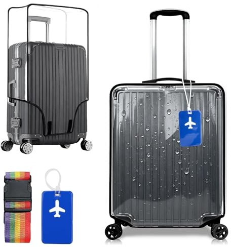 28 Inch Suitcase Cover Clear Luggage Cover with Secure Strap & Luggage Tag
