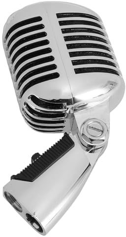 Ausla Vintage Mikrofon, Retro Dynamisk Sångmikrofon med Självspännande Roterande Ställ Av Zinklegering (SILVER)