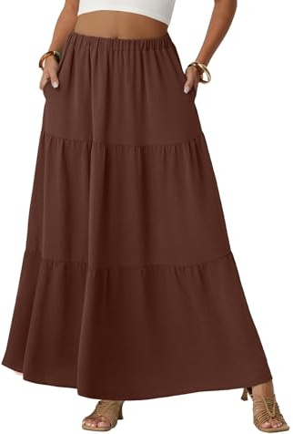 Lepunuo Women's Boho High Waisted Flowy Maxi Skirt with Pockets