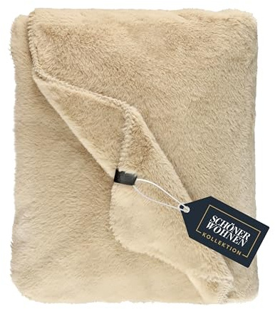 SCHÖNER WOHNEN Kuscheldecke flauschig - Warme Kunstfelldecke 130x170 beige - Weiche Wohndecke für Couch & Wohnzimmer - ÖkoTex plüsch Plaid als Sofadecke - Blanket kuschelig für Herbst & Winter