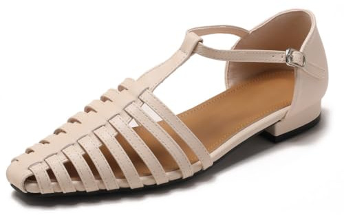 Sandalias romanas mujer punta cuadrada tira T tacón bajo bloque | Vestido verano, caminar ciudad viajes, estructura calada aireada, ajuste tobillo, adoquines calle