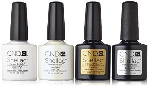 CND Shellac Cream Puff + Negligee + Top Coat + Base Coat 7.3 ml, 1er Pack (1 x 29 ml