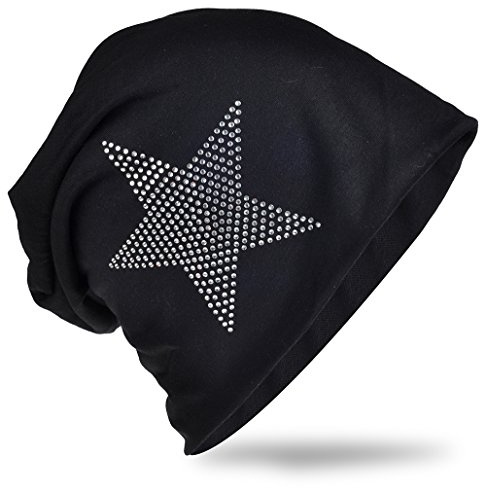 Jersey slouch beanie lång mössa stjärna med strass stjärnapplikation