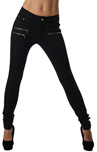 Crazy Age Damenhose Jegging Legging Zipper stylisch H086 (38, Schwarz)