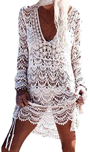 ShangSRS Copricostume Mare Donna Pizzo Camicia - Copribikini in Cotone sui Costume da Bagno Sexy - Kimono Vestito Lungo Estate Boho Hippie Kaftan Tunica Etnica Abito da Spiaggia (A)