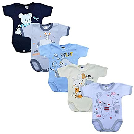MEA BABY body bébé unisexe à manches courtes 100% coton, lot de 5, avec imprimé (Parent)
