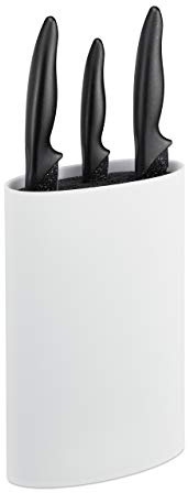 Relaxdays Oval Knife Block, Empty Holder, Blade Storage with Bristles, HWD: 22 x 16.5 x 6.5 cm, Kitchen Organiser, White