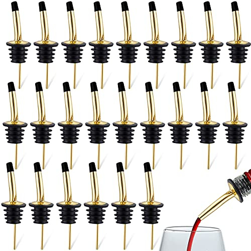 Bottle Pourers for Spirits Set of 24 Stainless Steel Freeflow Liquor Pourer Classic Drinks Wine Tapered Spout Stopper Speed Metal Alcohol Pouring Tube Set for Bars Restaurants Home (Gold)