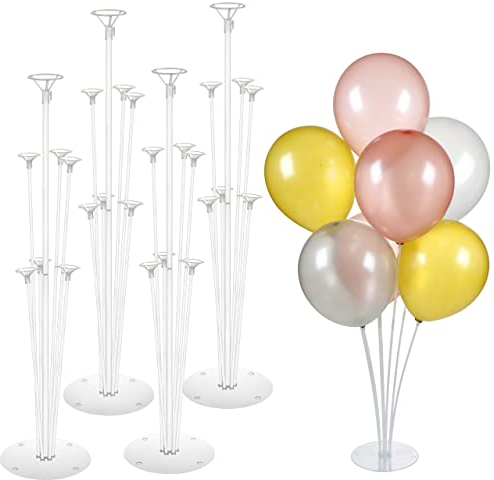 Mitavo - 4 Pz Supporto per Palloncino con 28 Palloncini - Porta Palloncini, Aste per Palloncini per Matrimoni, Compleanni, Feste, Trasparente